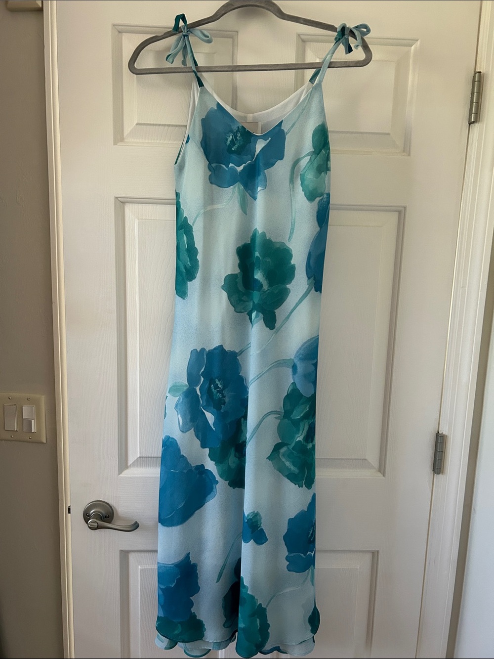 Hawaiian Blue Floral Sun Dress with Tie Straps